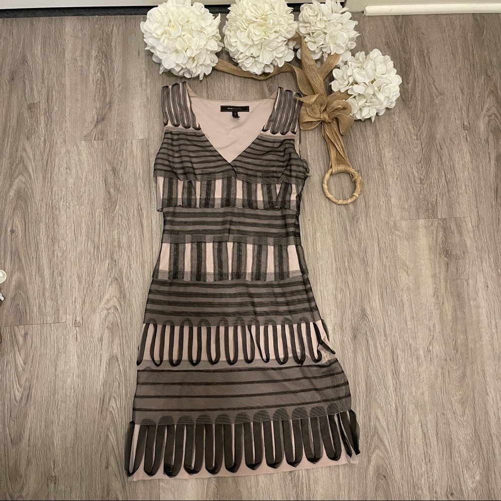 BCBG MaxAzria Mauve and Black Tulle Women's Cocktail Dress Size 0 Dress